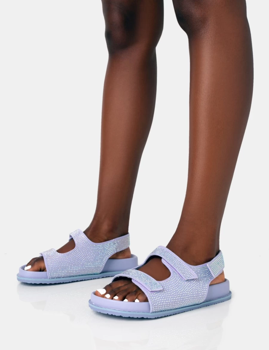 Public Desire Women's Lilac Diamante Double Strap Dad Sandals