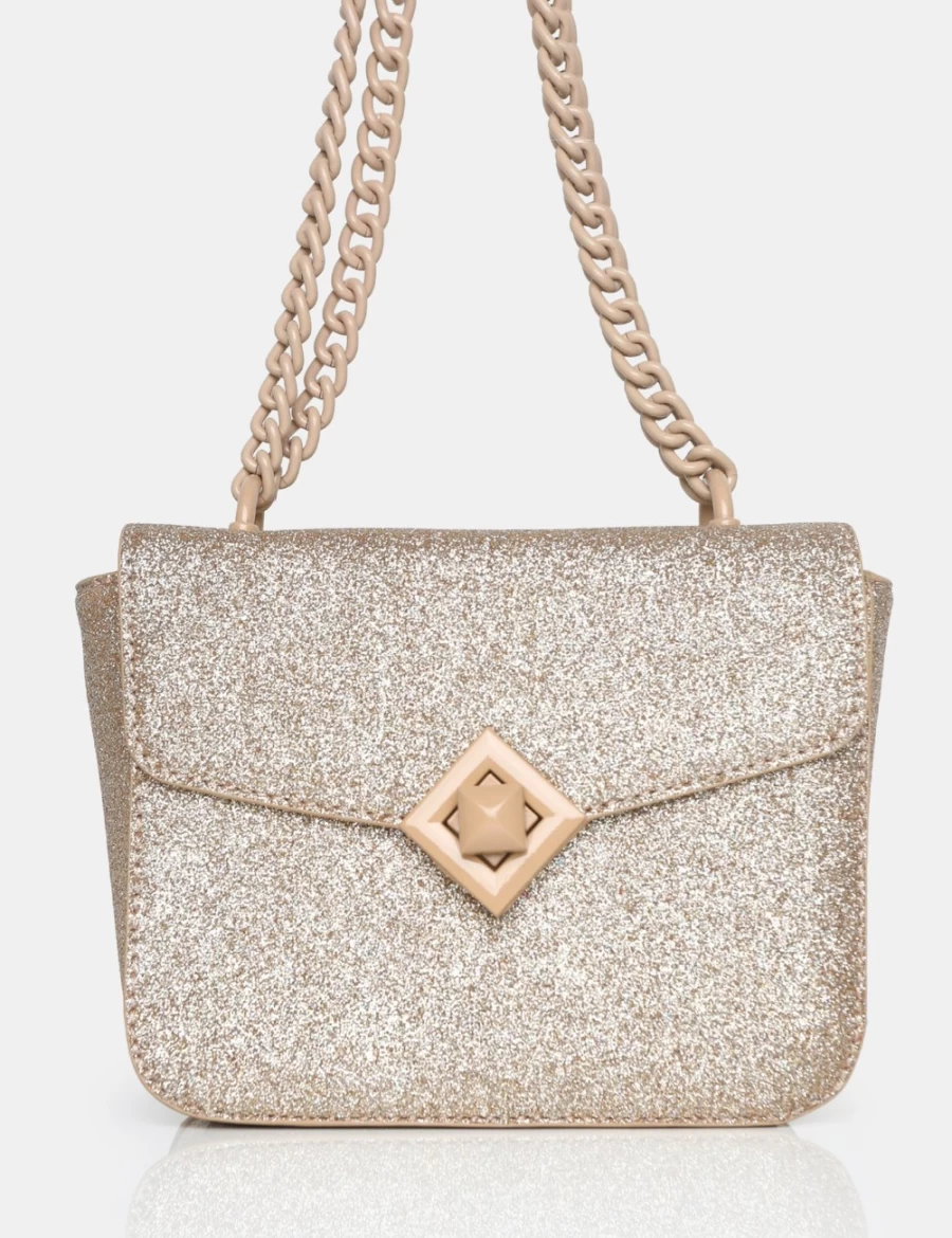Public Desire Gold Pixie Glitter Shoulder Bag with Chain Detail for Women