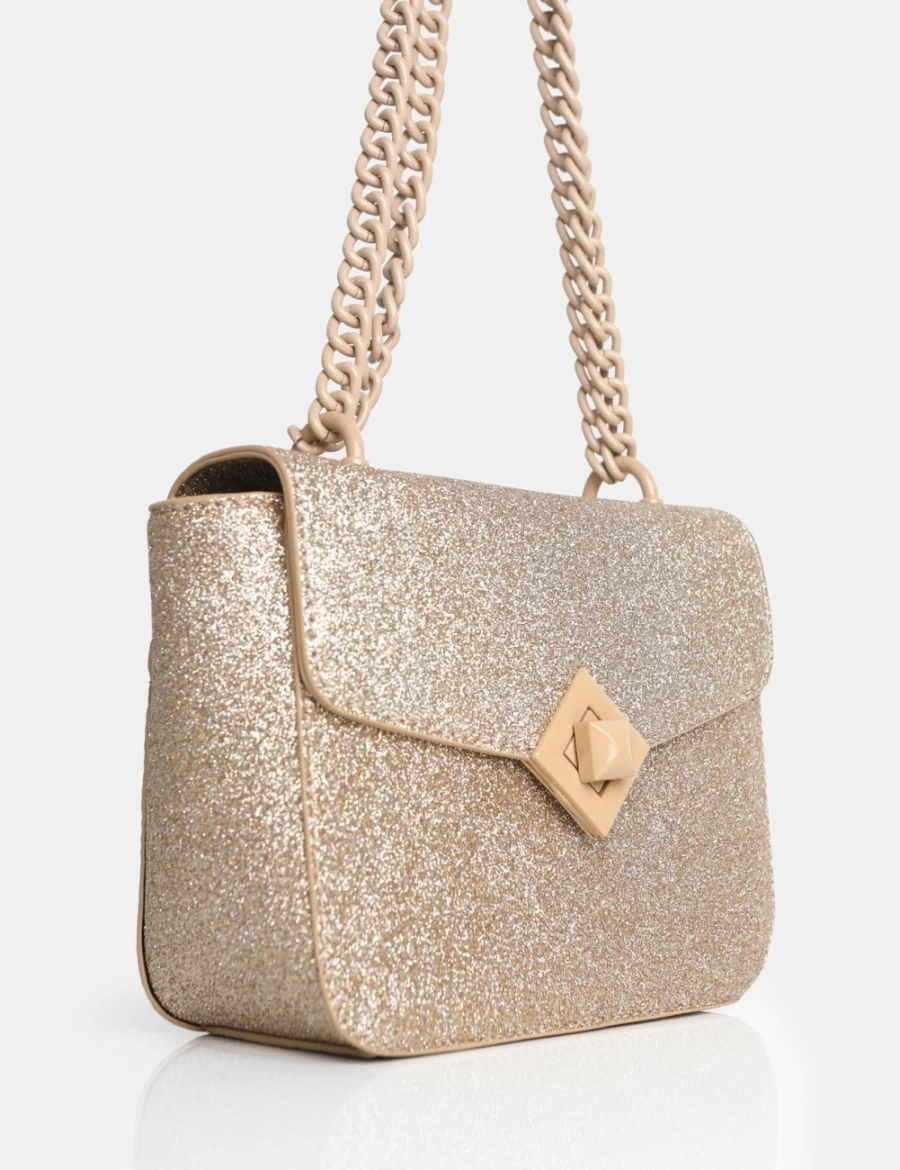 Public Desire Gold Pixie Glitter Shoulder Bag with Chain Detail for Women