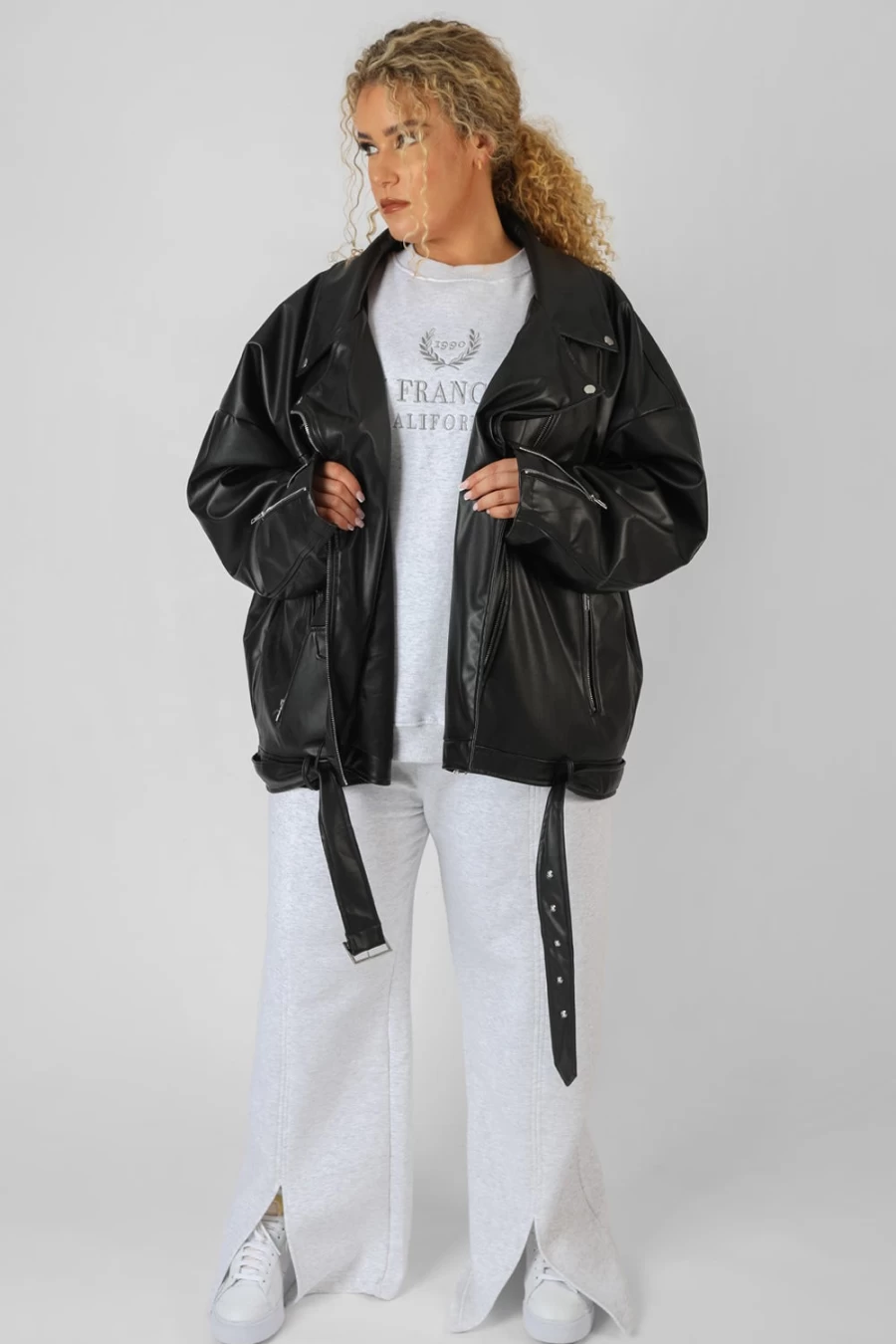 "Public Desire Women's Black Curve PU Oversized Biker Jacket"