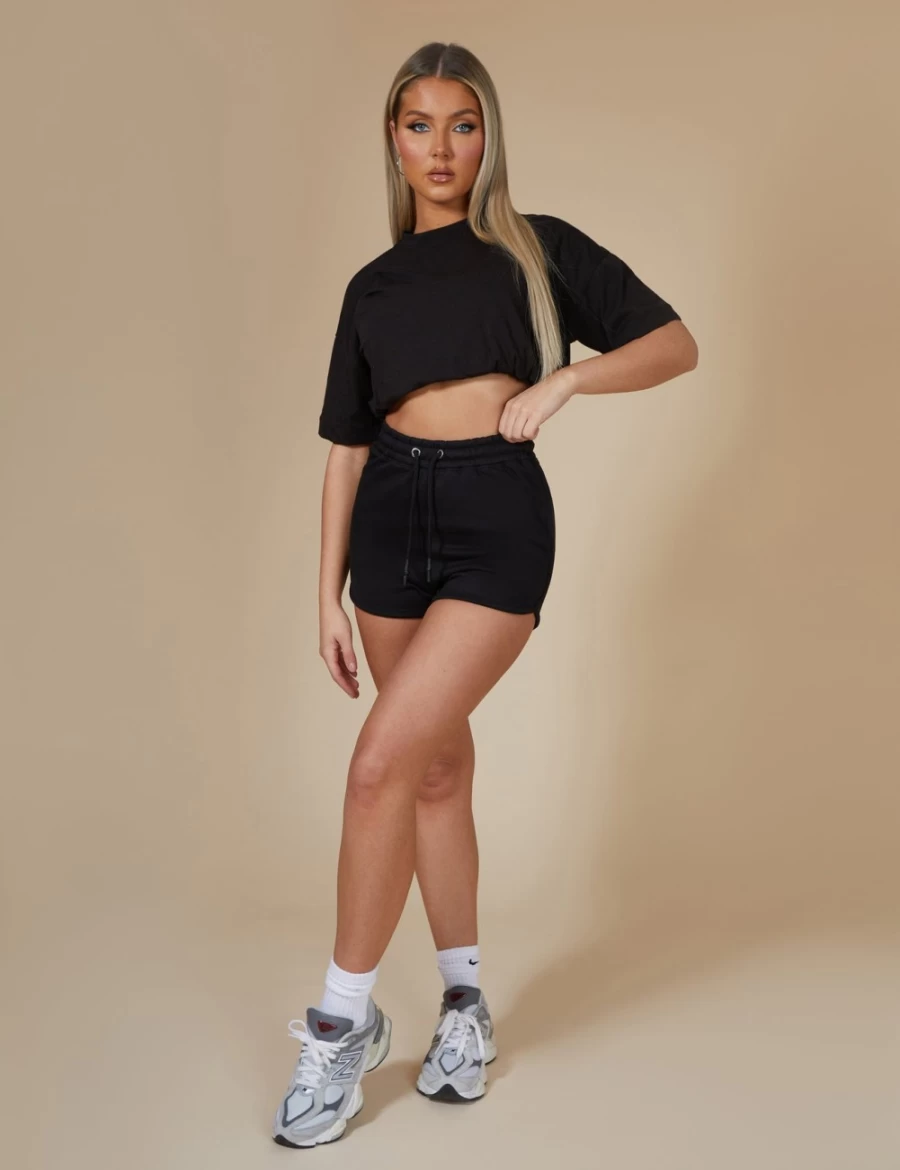 "Public Desire Women's Black Elasticated Waist Cropped T-Shirt"