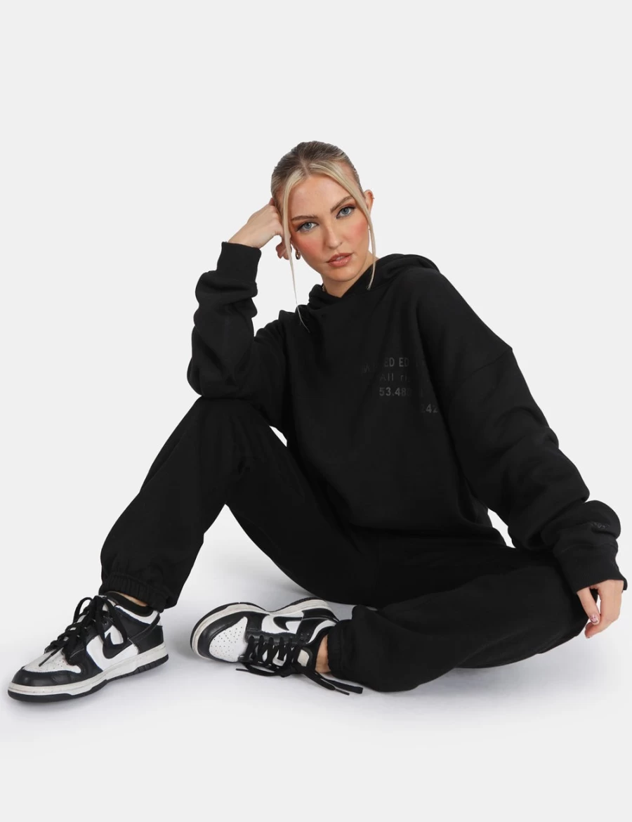 "Public Desire Women's Black Oversized Hoodie with Text Detail"