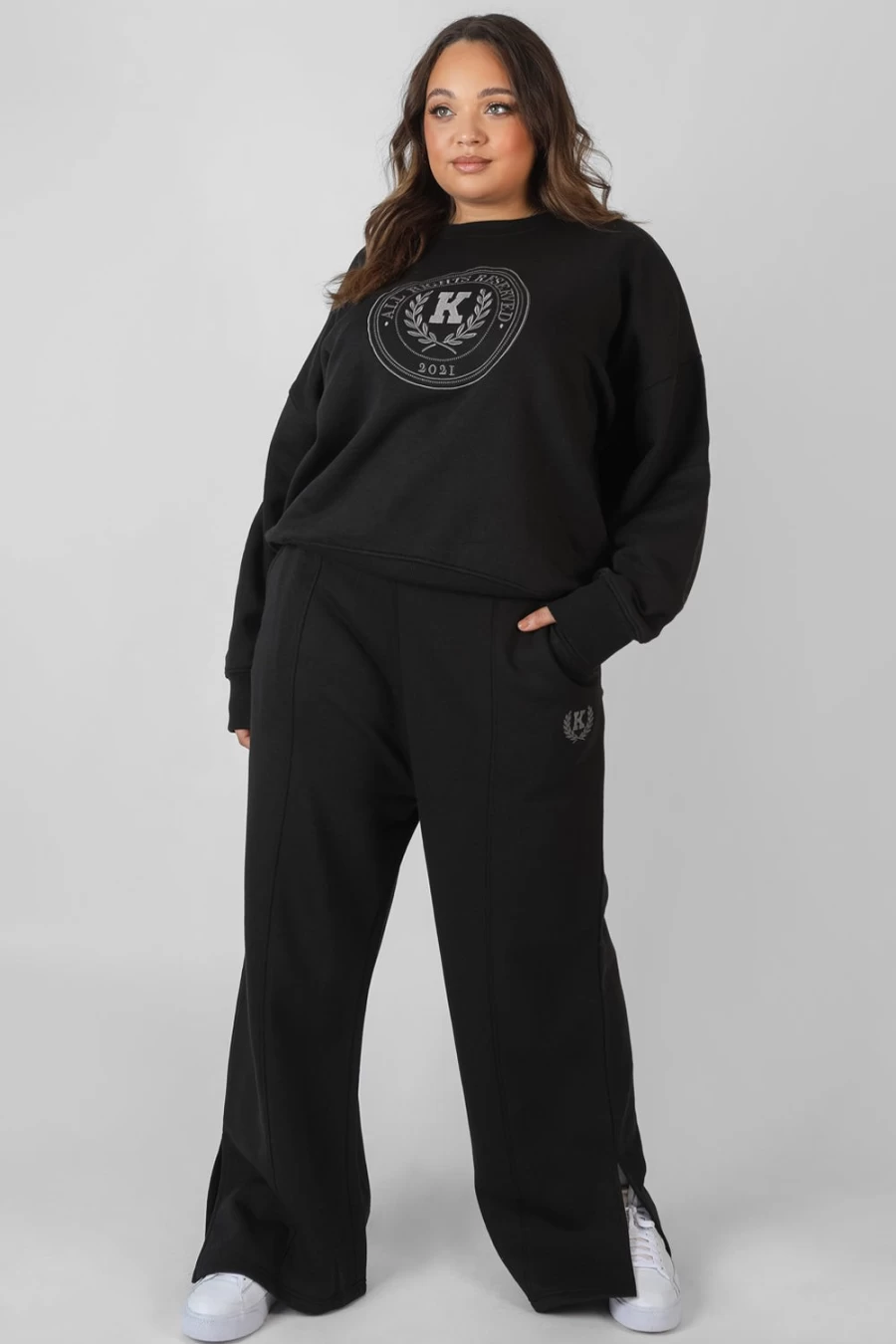 Public Desire Women's Black Curve Kaiia Embroidered Tonal Joggers Pants