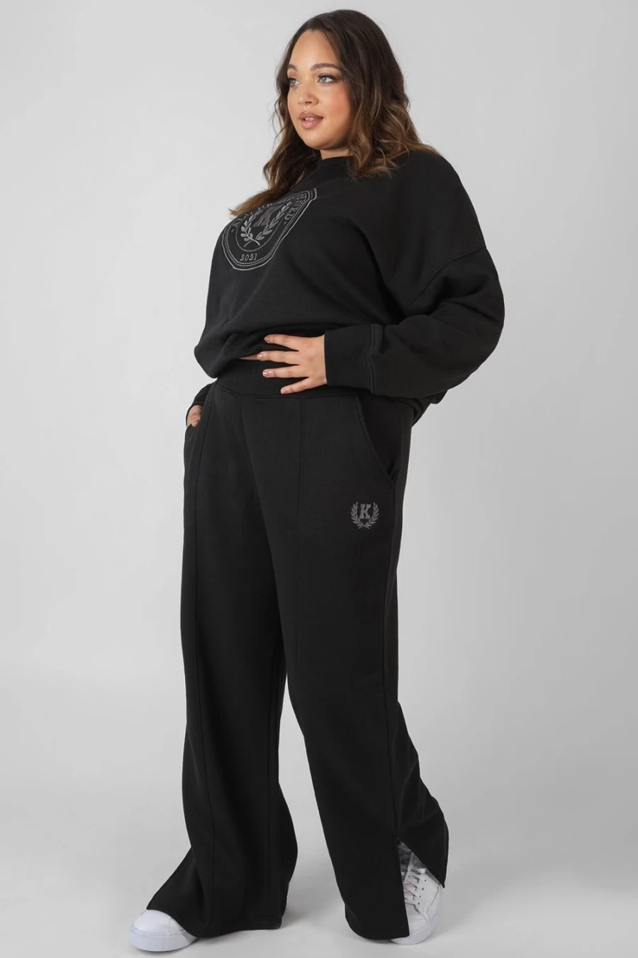 Public Desire Women's Black Curve Kaiia Embroidered Tonal Joggers Pants