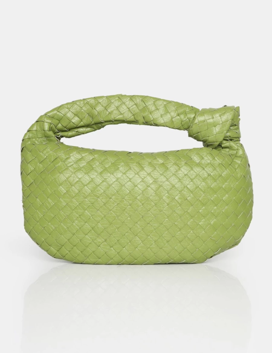 Public Desire Green Metallic Woven PU Knot Detail Mini Crossbody Bag for Women