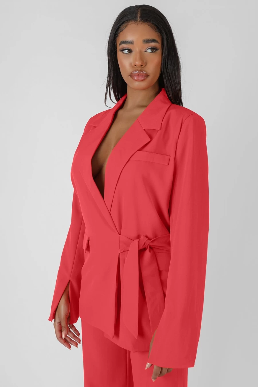 "Public Desire Women's Coral Wrap Waist Blazer - Stylish Tailored Jacket for Women"