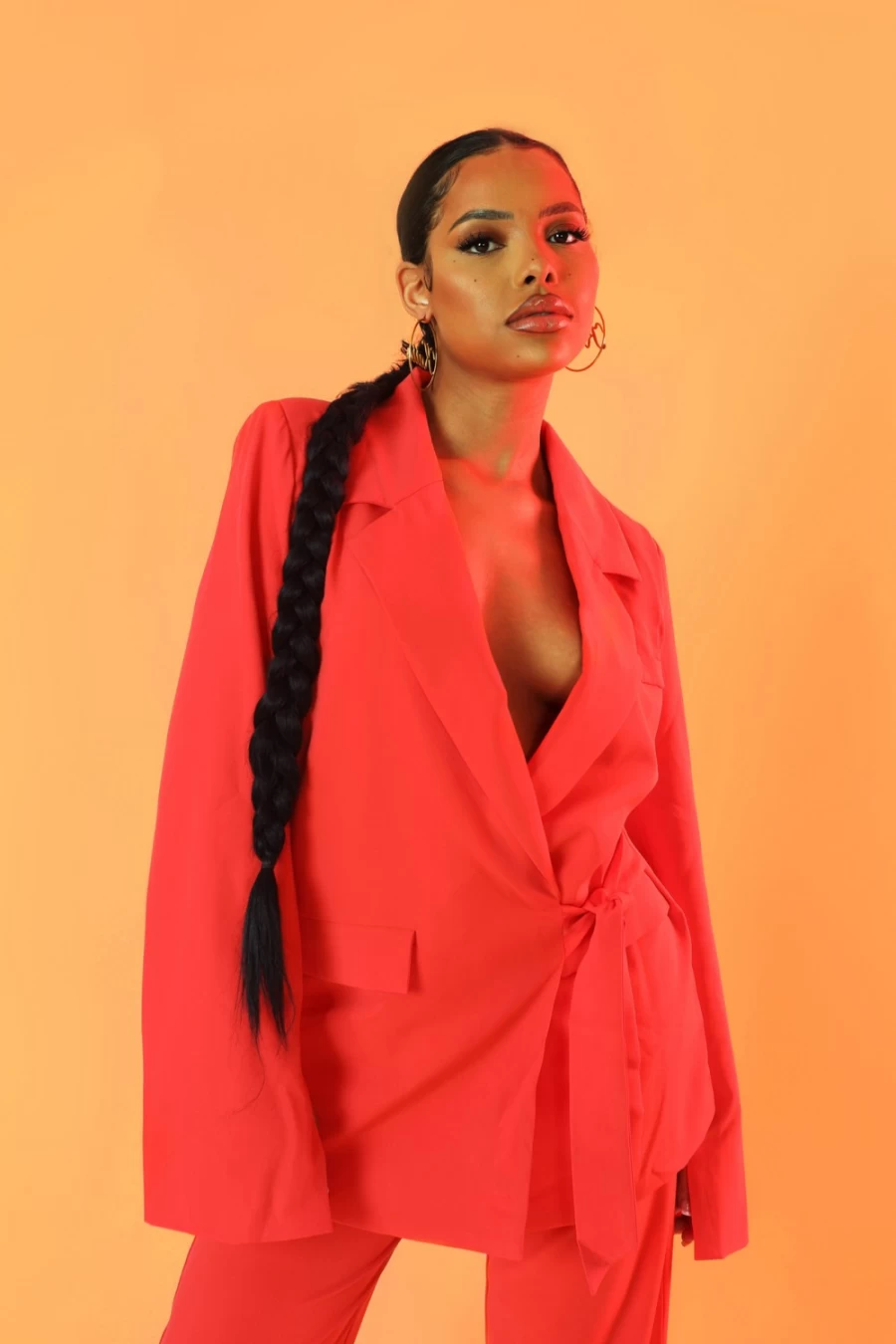 "Public Desire Women's Coral Wrap Waist Blazer - Stylish Tailored Jacket for Women"