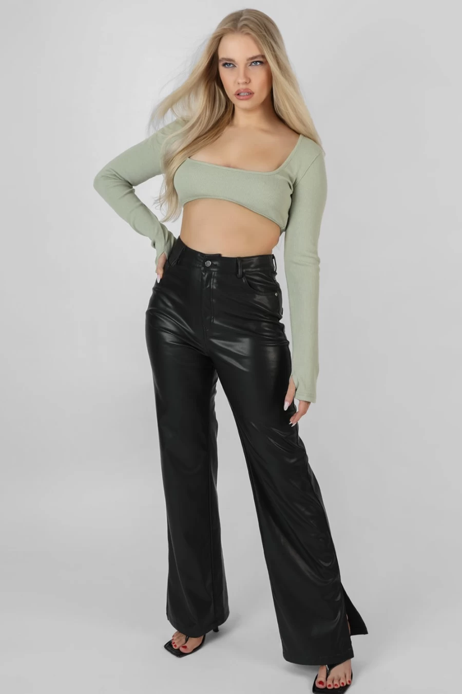 Public Desire Women's Khaki Ribbed Underbust Square Neck Crop Top