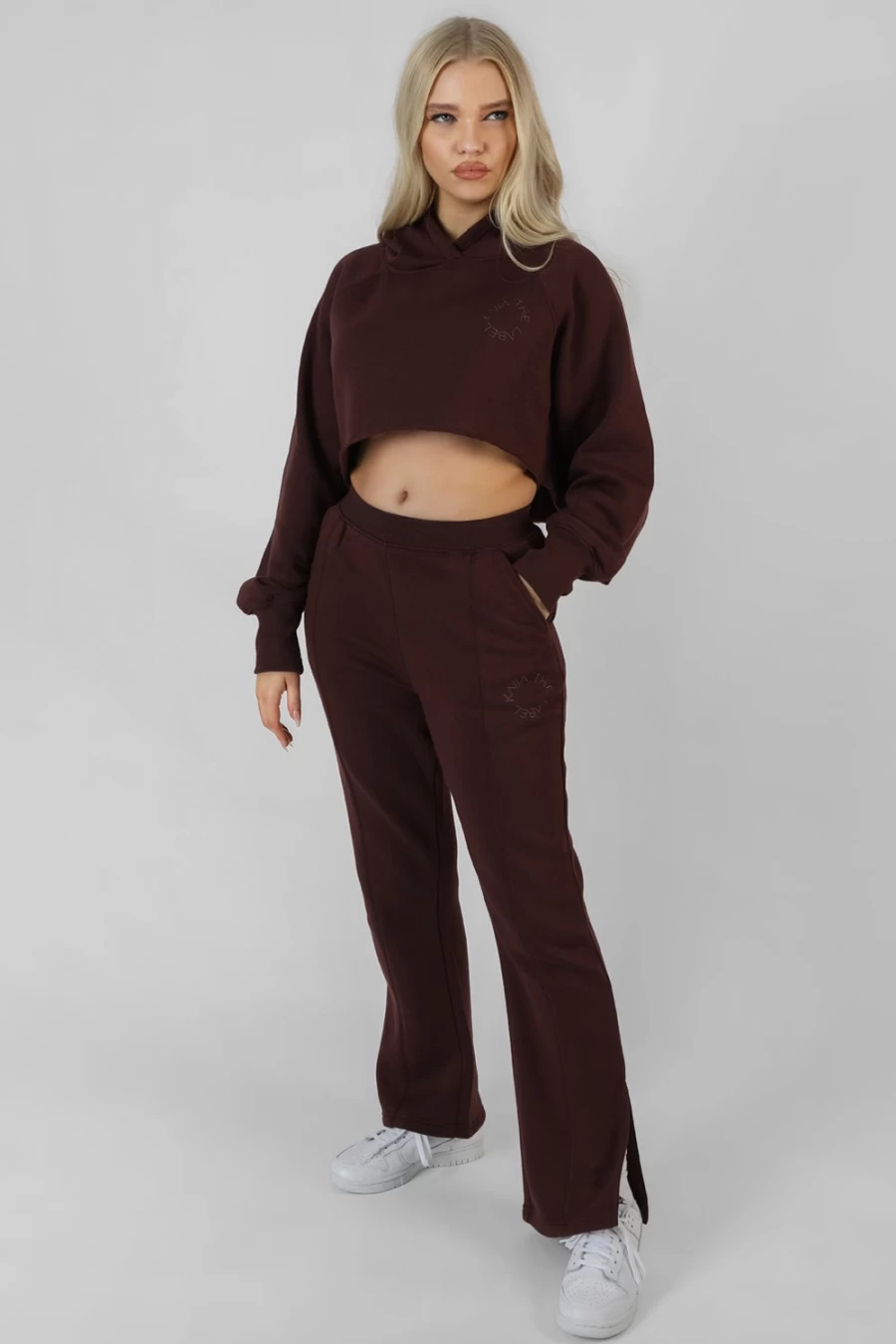 Public Desire Women's Brown Embroidered Joggers - Kaiia Tonal Sweatpants