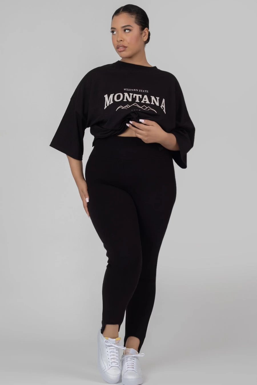 "Public Desire Women's Black Curve Rib Stirrup Leggings"