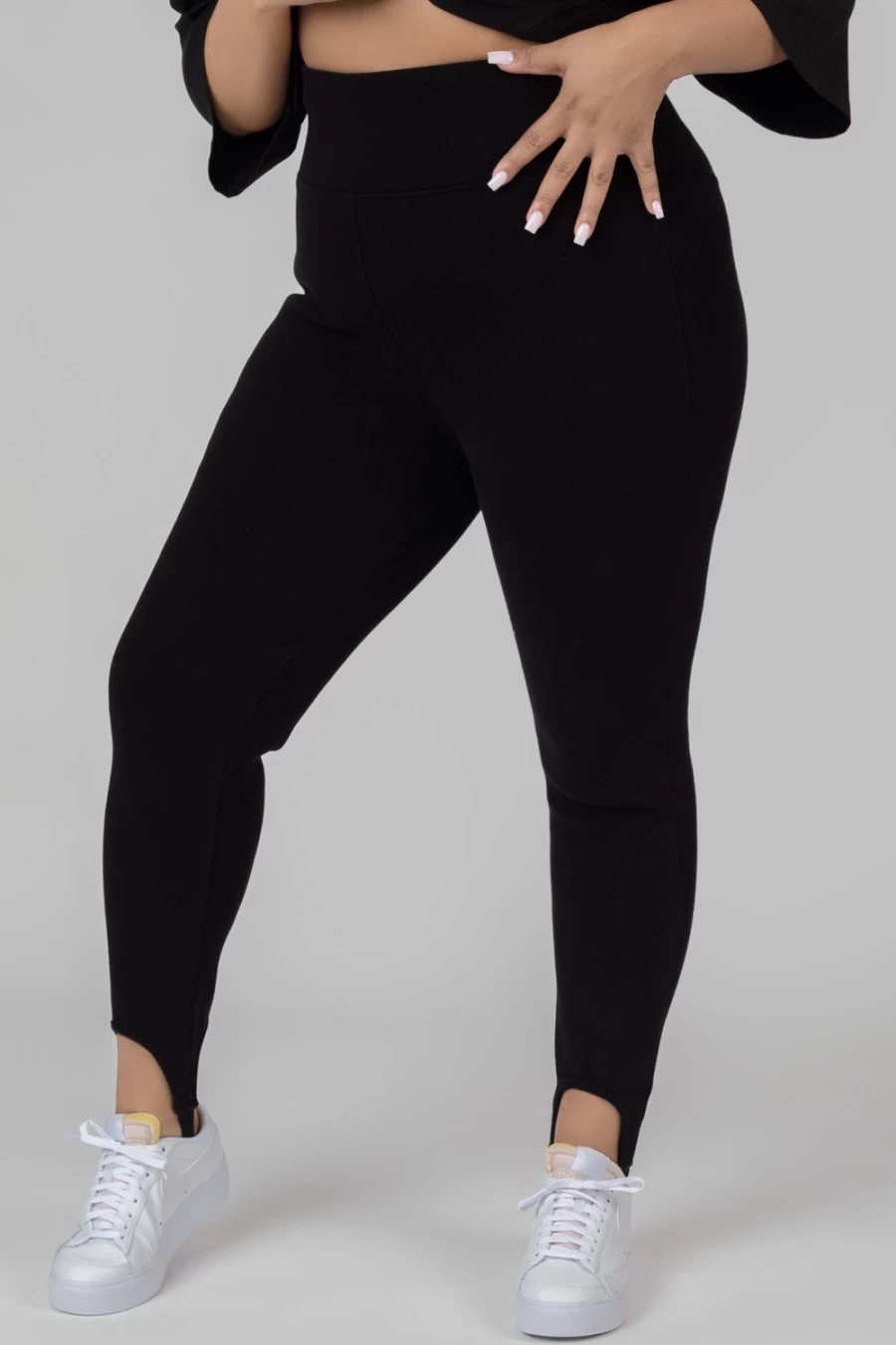 "Public Desire Women's Black Curve Rib Stirrup Leggings"