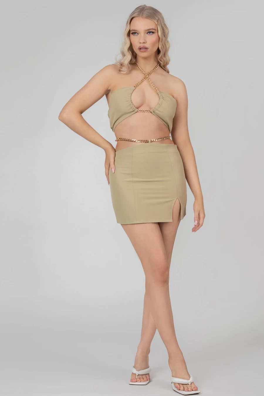 Public Desire Women's Sage Green Chain Detail Mini Skirt