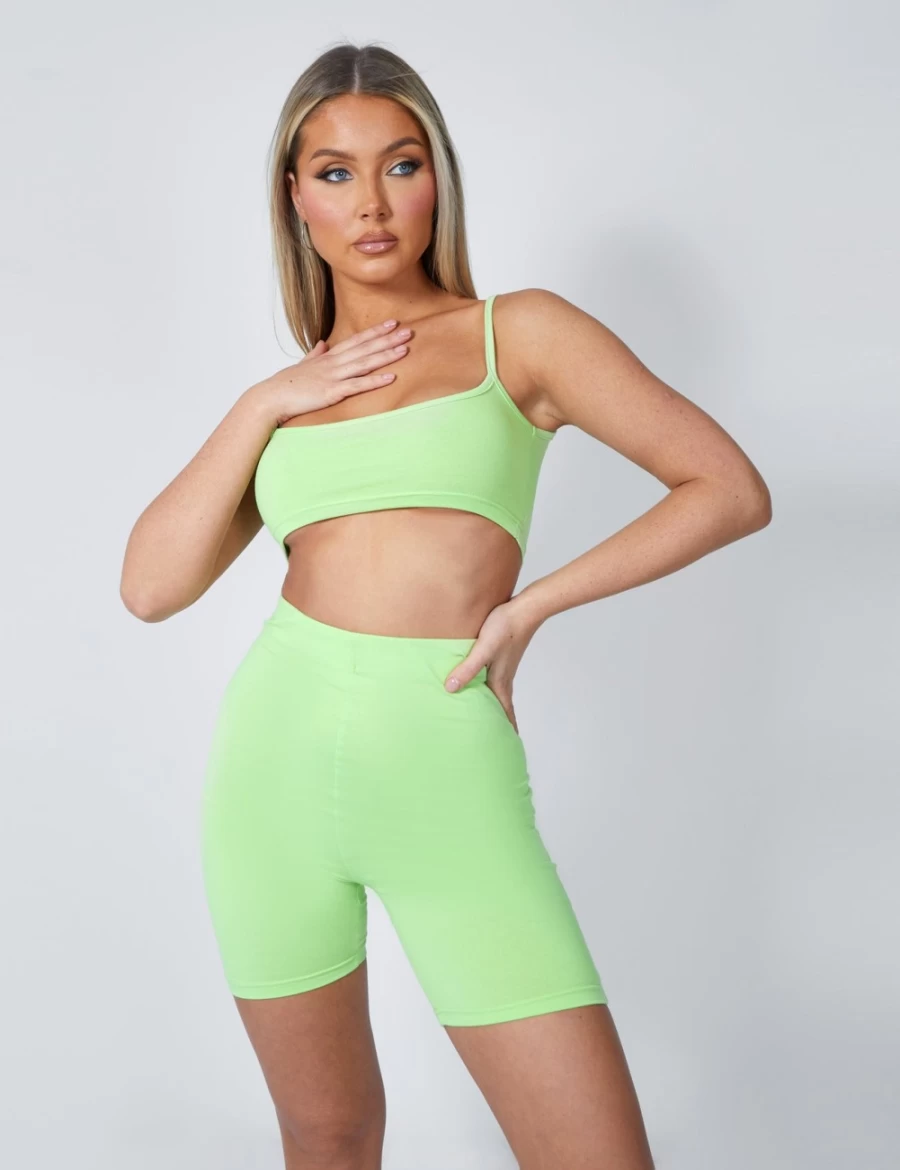 Public Desire Women's Lime Scoop Neck Crop Top - Basic Stretch Fit Casual Tee