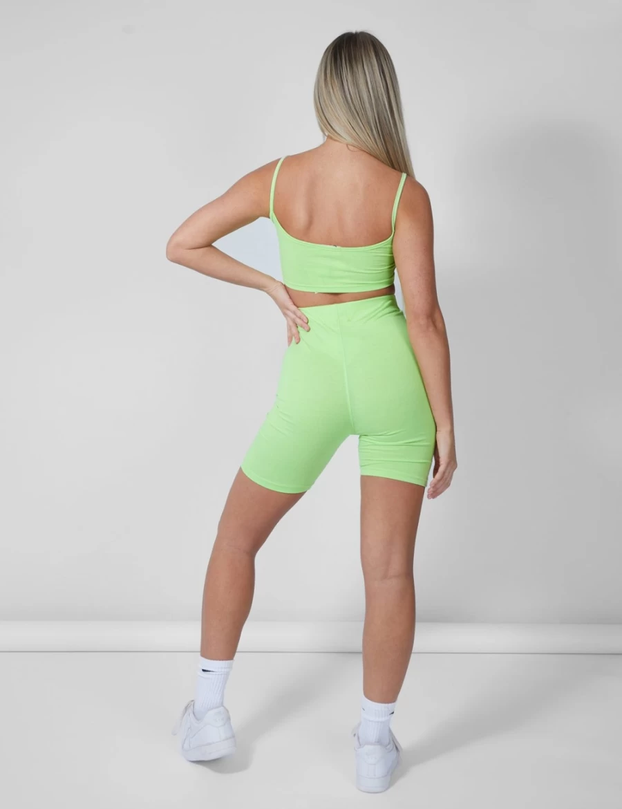 Public Desire Women's Lime Scoop Neck Crop Top - Basic Stretch Fit Casual Tee