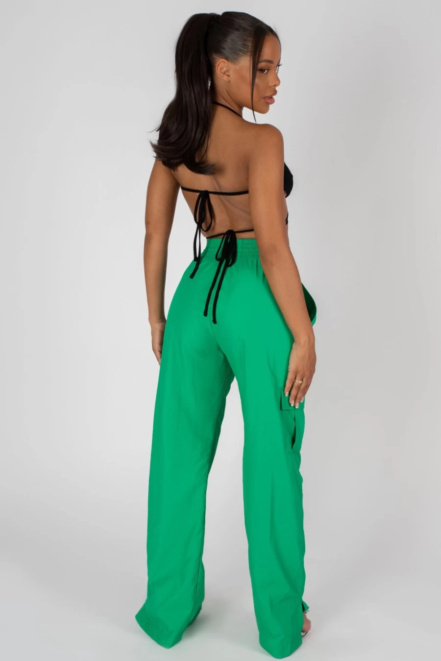 Women's Green Split Hem Wide Leg Cargo Pants by Public Desire