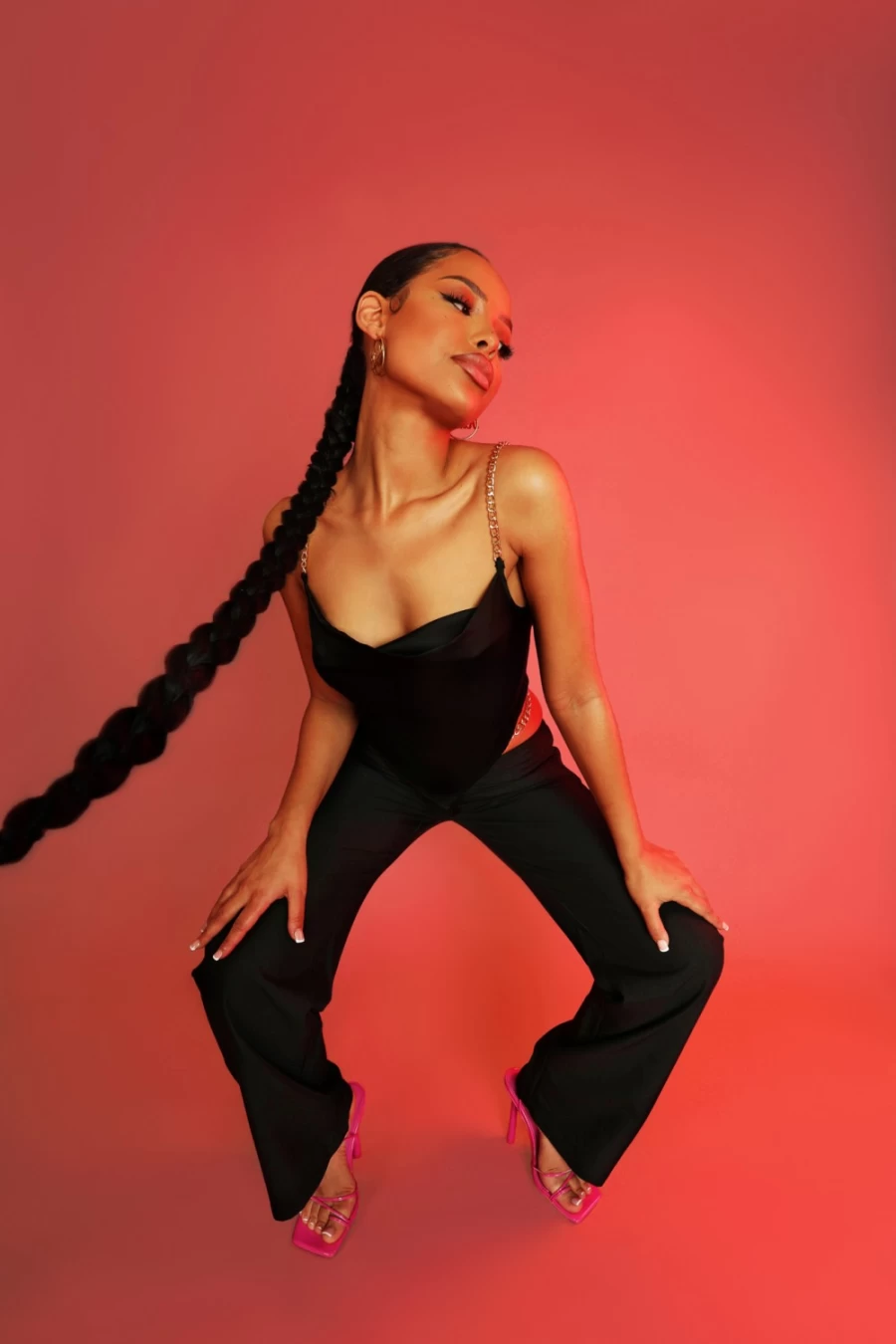 "Public Desire Women's Black Chain Detail Trousers - Stylish High-Waist Pants"