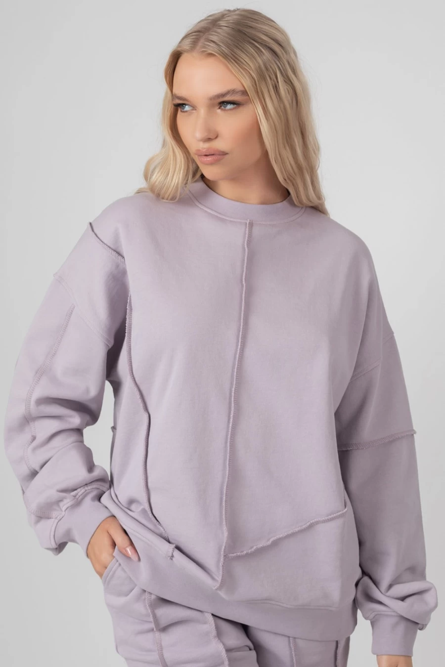 "Public Desire Women's Lilac Oversized Sweatshirt with Exposed Seam Detail"