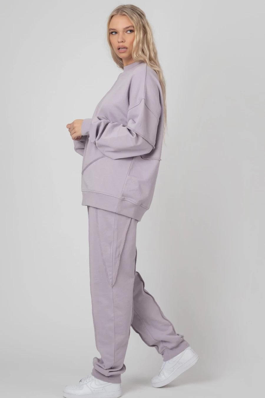 "Public Desire Women's Lilac Oversized Sweatshirt with Exposed Seam Detail"