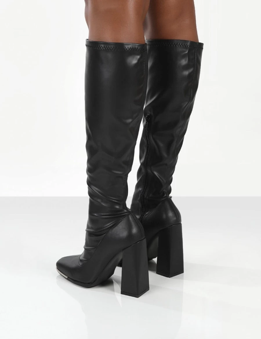 Public Desire Women's Black Caryn Pu Wide Fit Knee High Block Heel Boots
