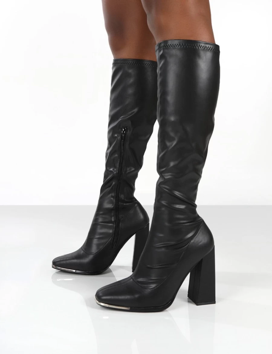 Public Desire Women's Black Caryn Pu Wide Fit Knee High Block Heel Boots