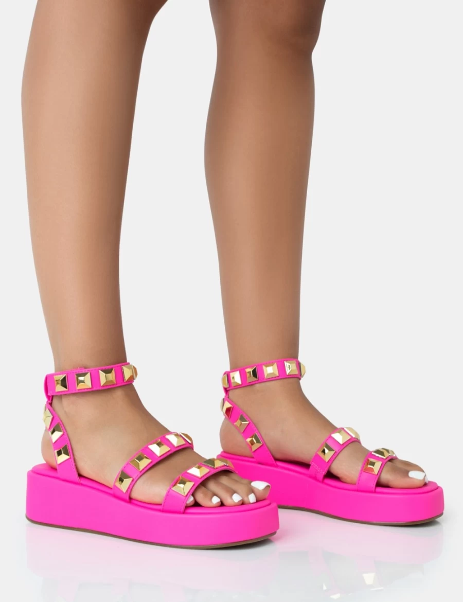 Public Desire Women's Pink Wade Hot Studded Strappy Platform Sandals