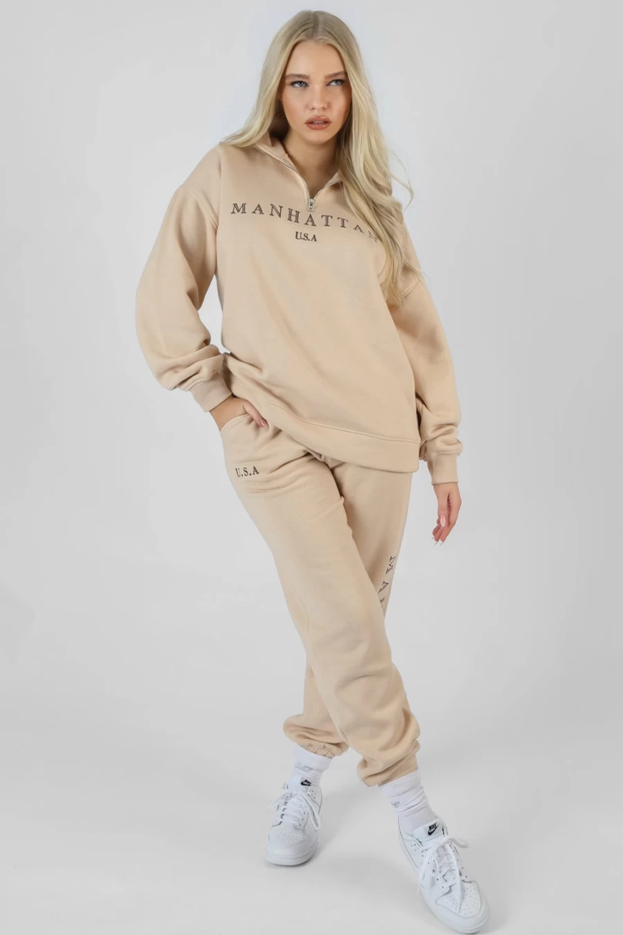 Women's Stone Half Zip Pullover Sweatshirt by Public Desire