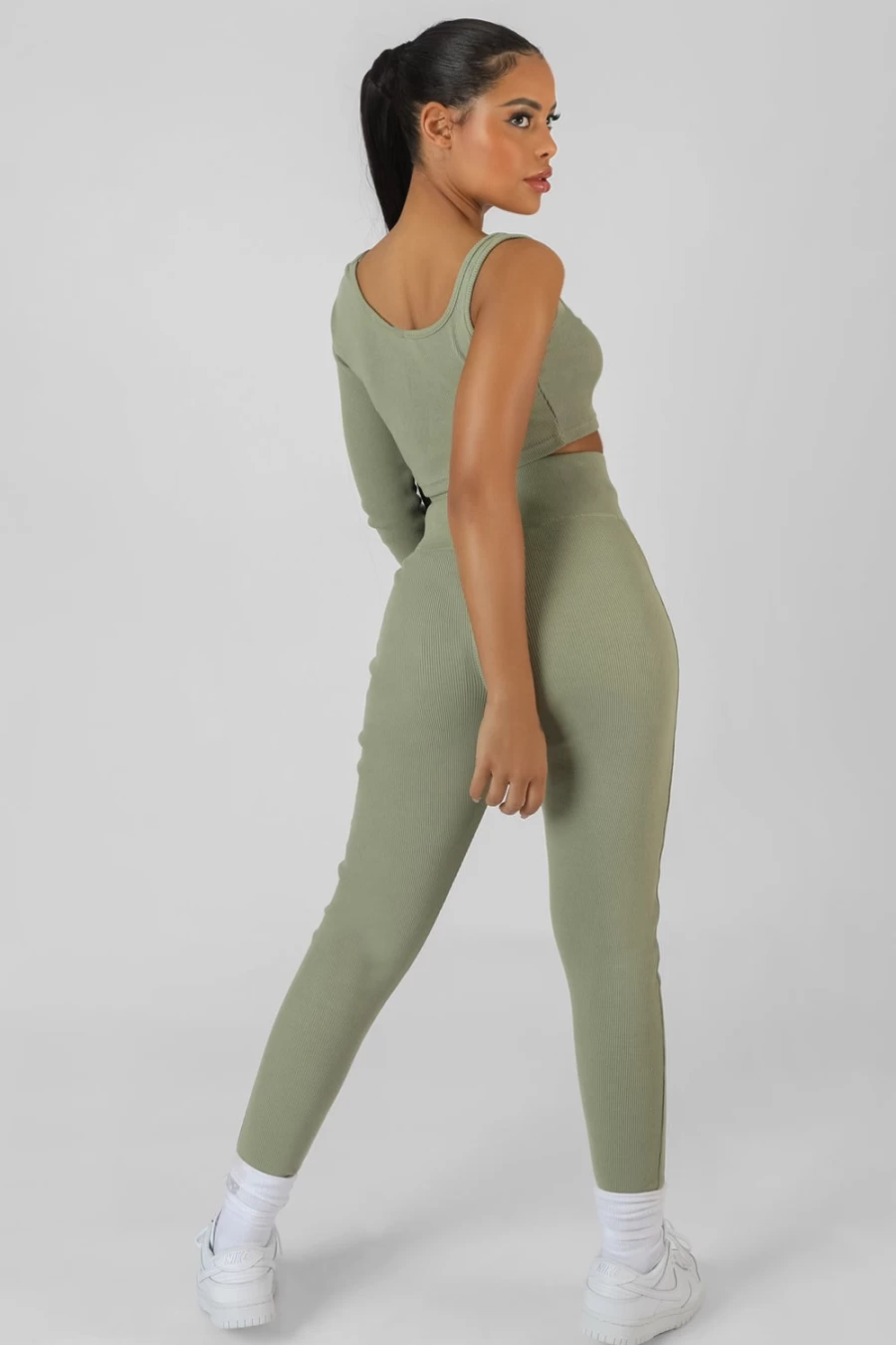 Public Desire Women's Khaki Asymmetric One Sleeve Kaiia Sport Crop Top