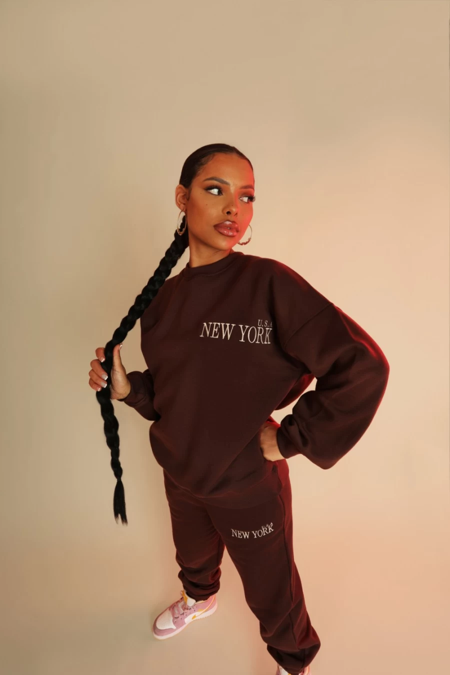 Women's Chocolate Oversized Sweatshirt | Public Desire New York Style