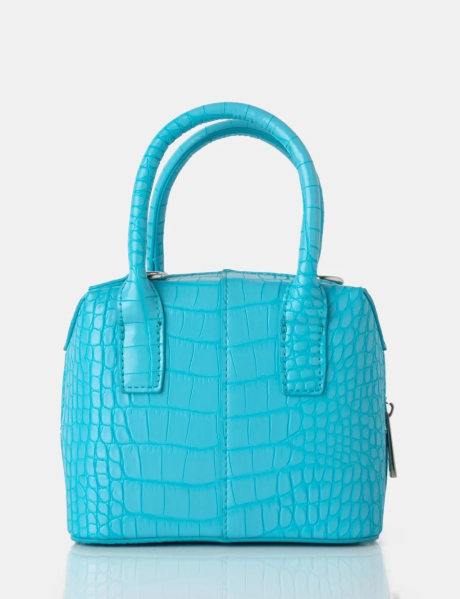 Public Desire Women's Blue Croc-Effect Square Mini Bag with Top Handle