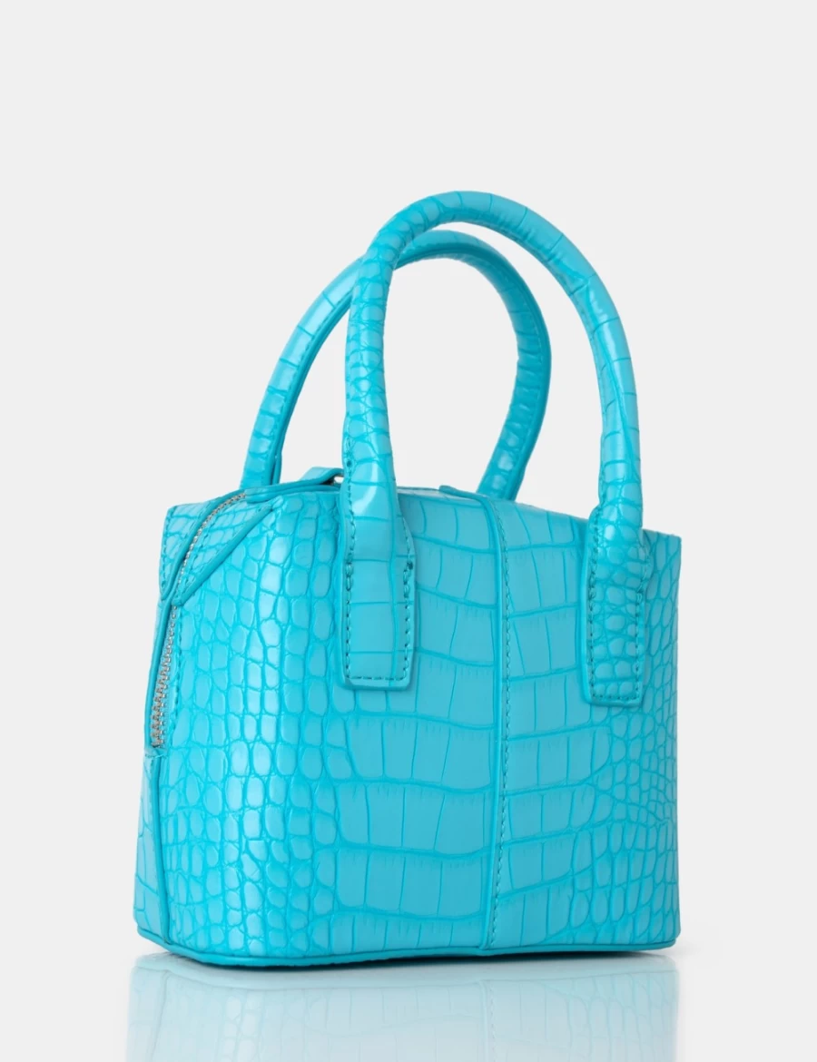 Public Desire Women's Blue Croc-Effect Square Mini Bag with Top Handle