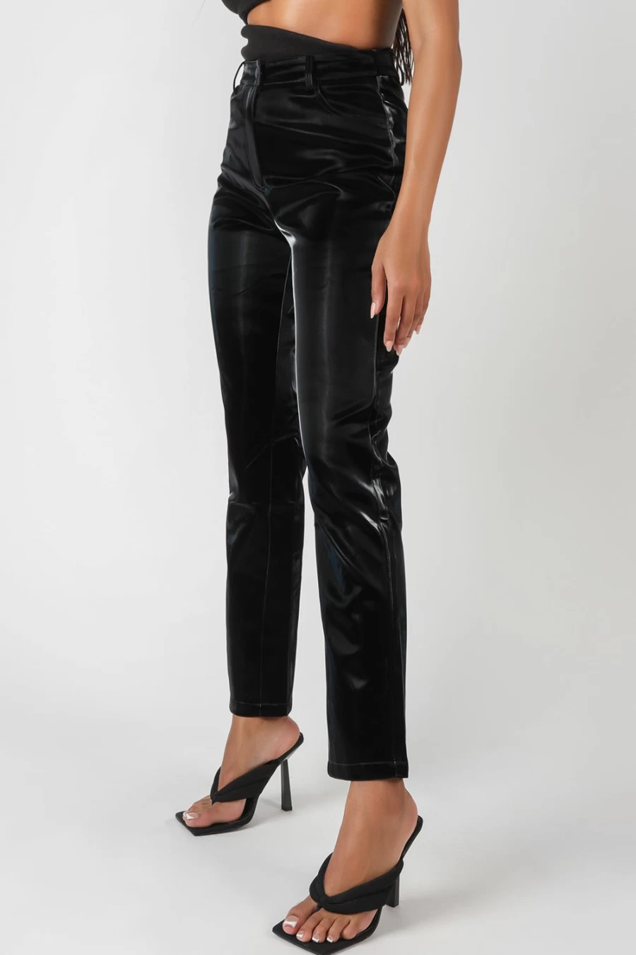 Public Desire Women's Black High Shine Vinyl Straight Leg Pants