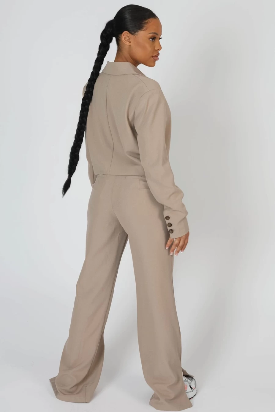"Public Desire Women's Beige Seam Detail Relaxed Trousers | Stone Wash Style"