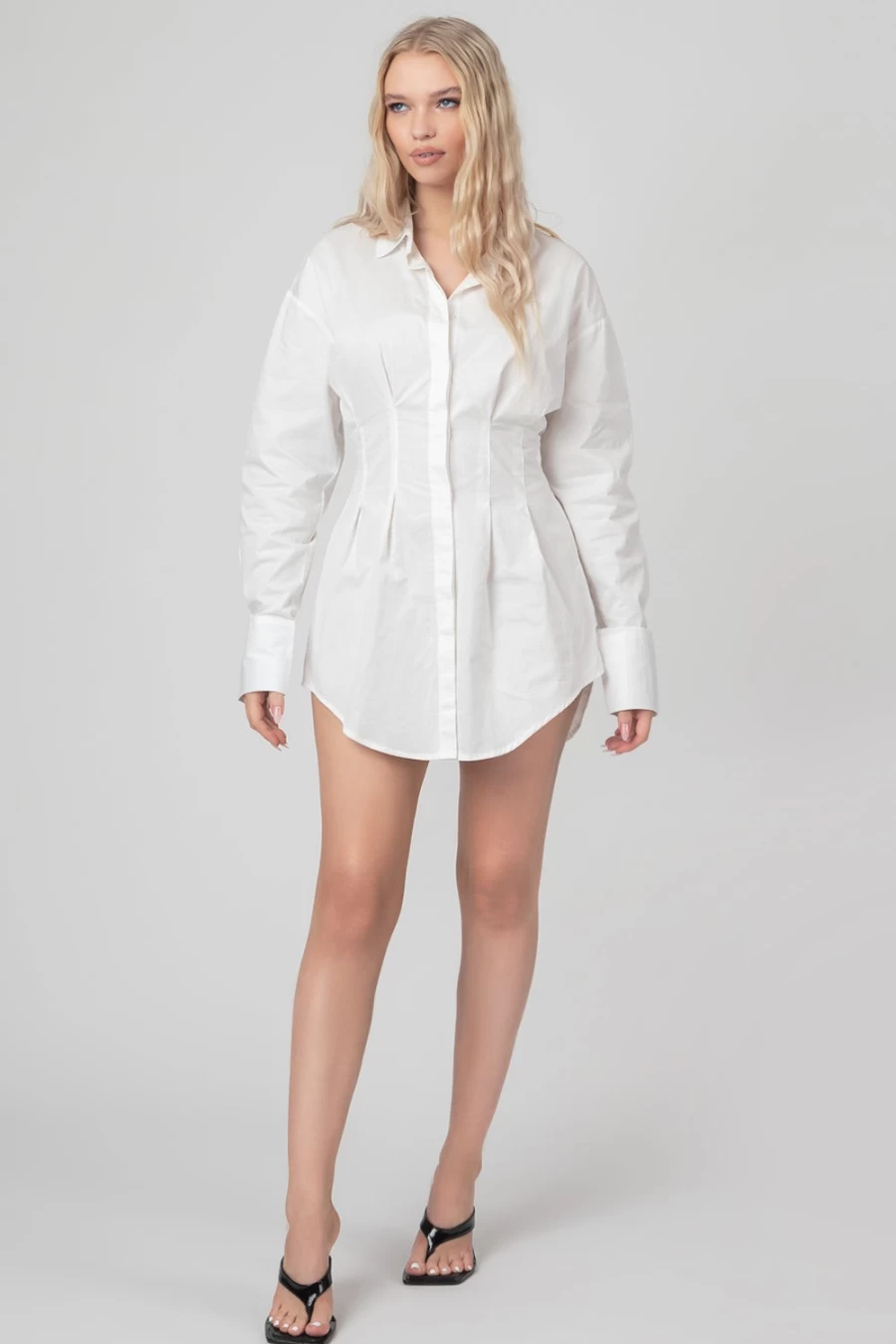 "Public Desire Women's White Corset Waist Shirt Dress"