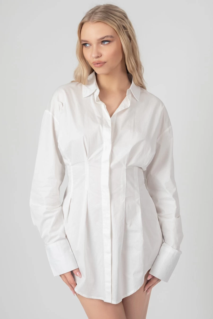 "Public Desire Women's White Corset Waist Shirt Dress"