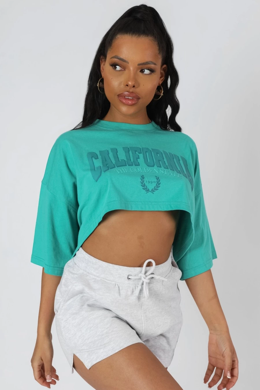 Women's Turquoise California Super Crop T-Shirt by Public Desire
