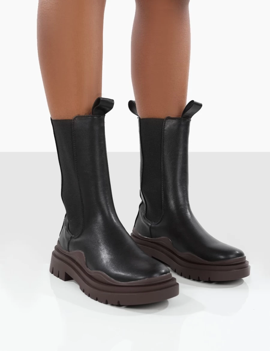 Public Desire Women's Black Cherry Chunky Sole Chelsea Ankle Boots