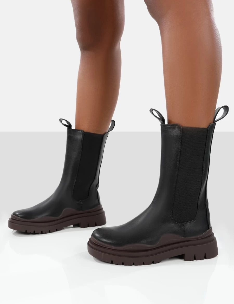 Public Desire Women's Black Cherry Chunky Sole Chelsea Ankle Boots