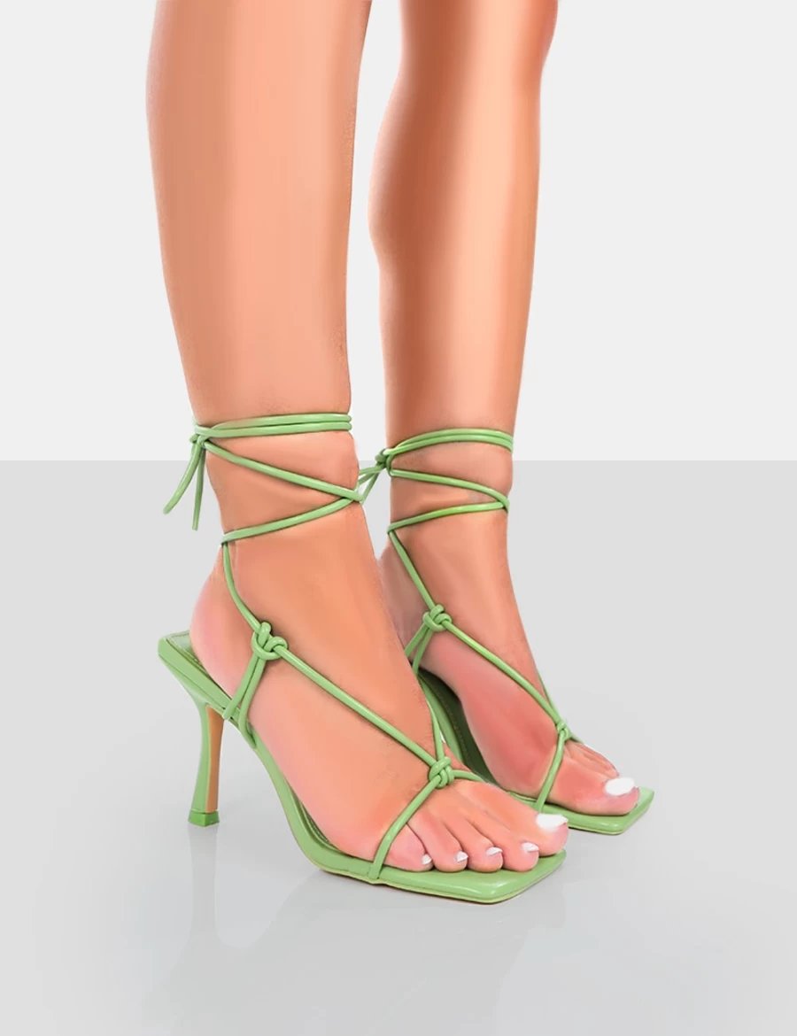 Public Desire Women's Green Square Toe Lace Up Heels - Harriet Pu High Heel Shoes