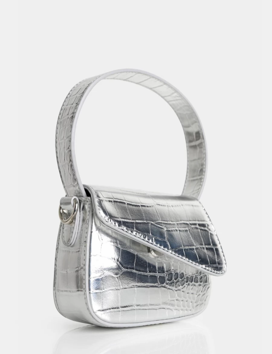 Public Desire Women's Jolee Metallic Silver Mini Grab Bag - Stylish Party Clutch