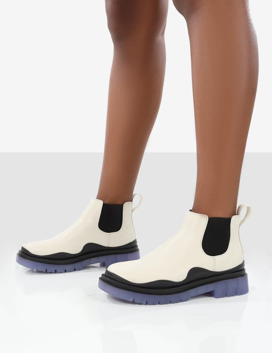 Public Desire Women's White Myth Ecru Chunky Sole Chelsea Boots