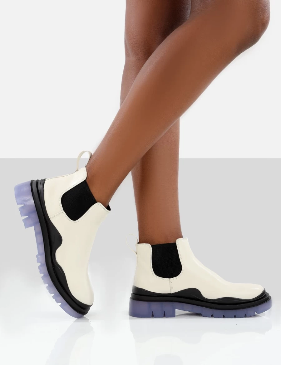 Public Desire Women's White Myth Ecru Chunky Sole Chelsea Boots