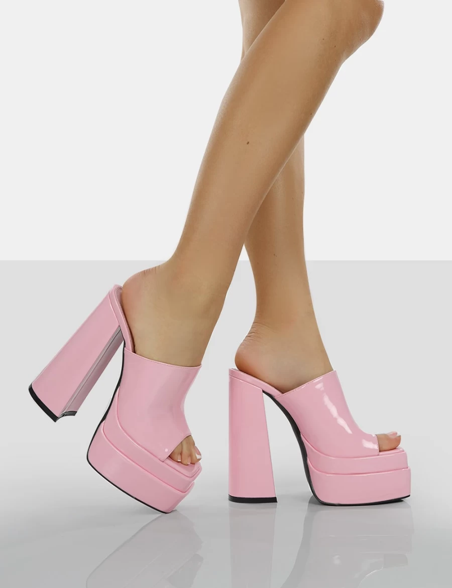 Public Desire Pink Sky High Bubblegum Patent Chunky Platform Heels for Women