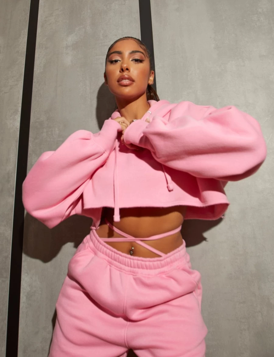 "Public Desire Women's Pink Oversized Super Cropped Hoodie"