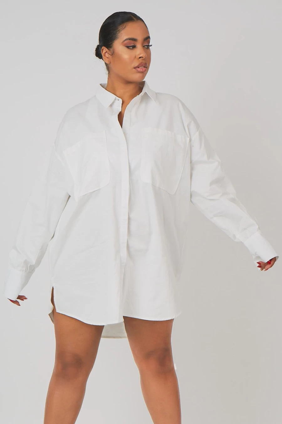 Public Desire Women's White Oversized Curve Poplin Shirt Dress