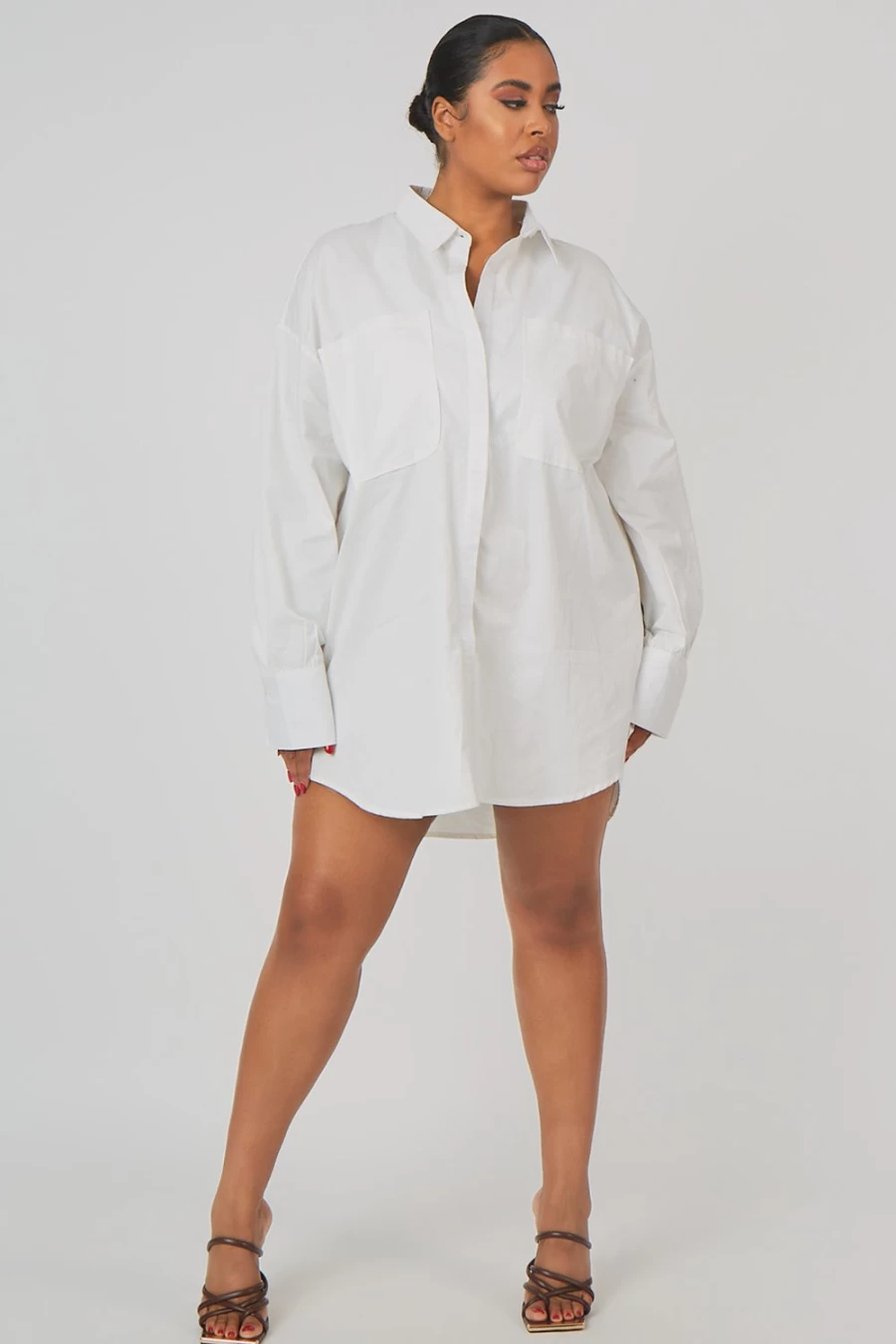 Public Desire Women's White Oversized Curve Poplin Shirt Dress