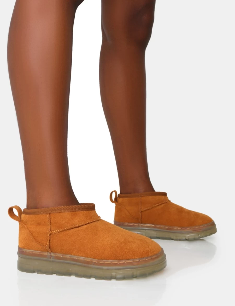 Public Desire Women's Tan Bambi Faux Suede Ultra Mini Ankle Boots