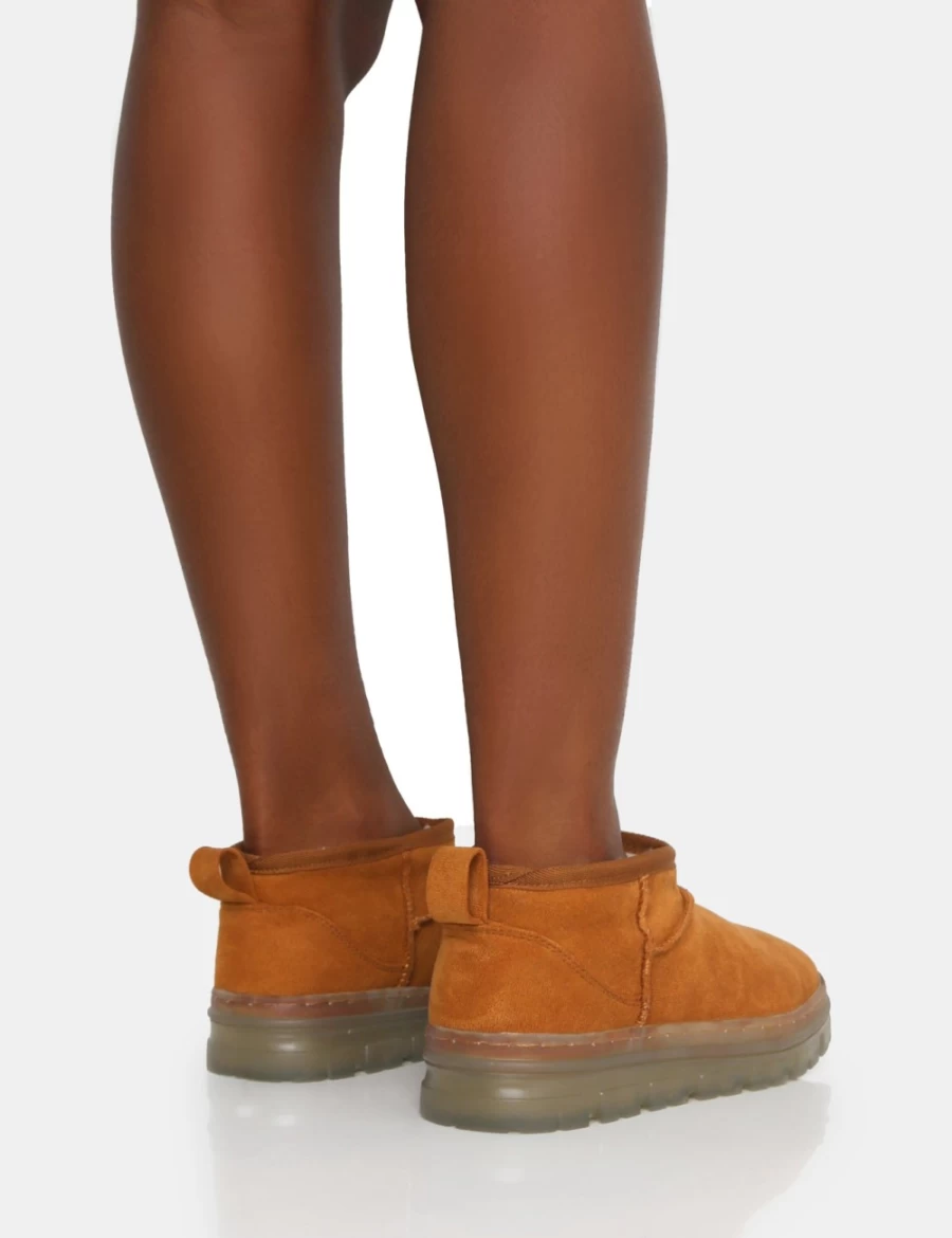 Public Desire Women's Tan Bambi Faux Suede Ultra Mini Ankle Boots