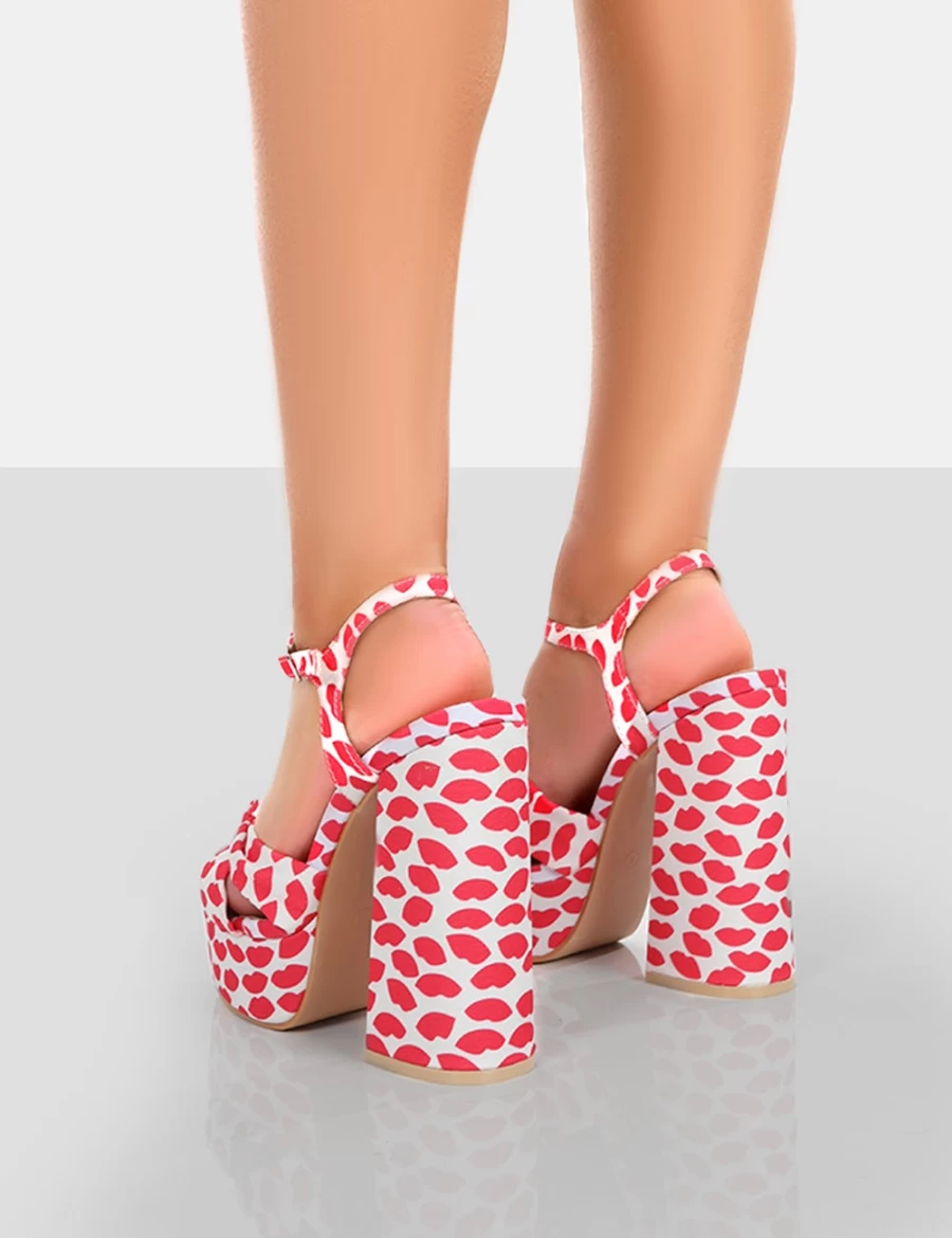 Public Desire Women's Print Multi Lip Platform Sandal High Heels