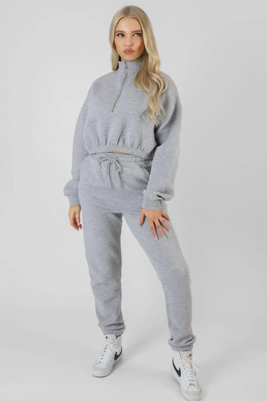 Women's Grey Oversized Rib 90s Joggers by Public Desire - High-Waisted Comfortable Lounge Pants