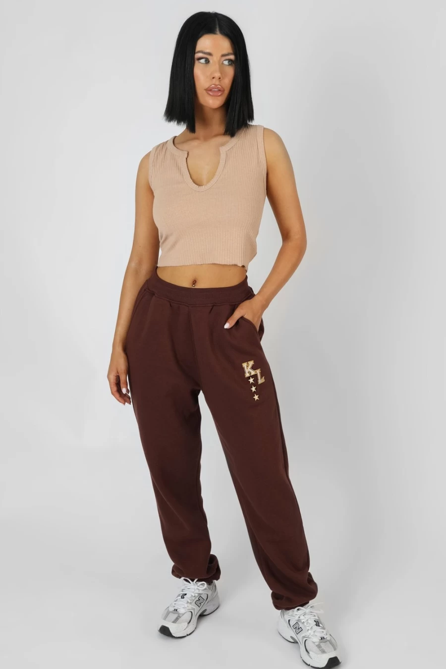 Public Desire Women's Camel V-Neck Sleeveless Ribbed Crop Top